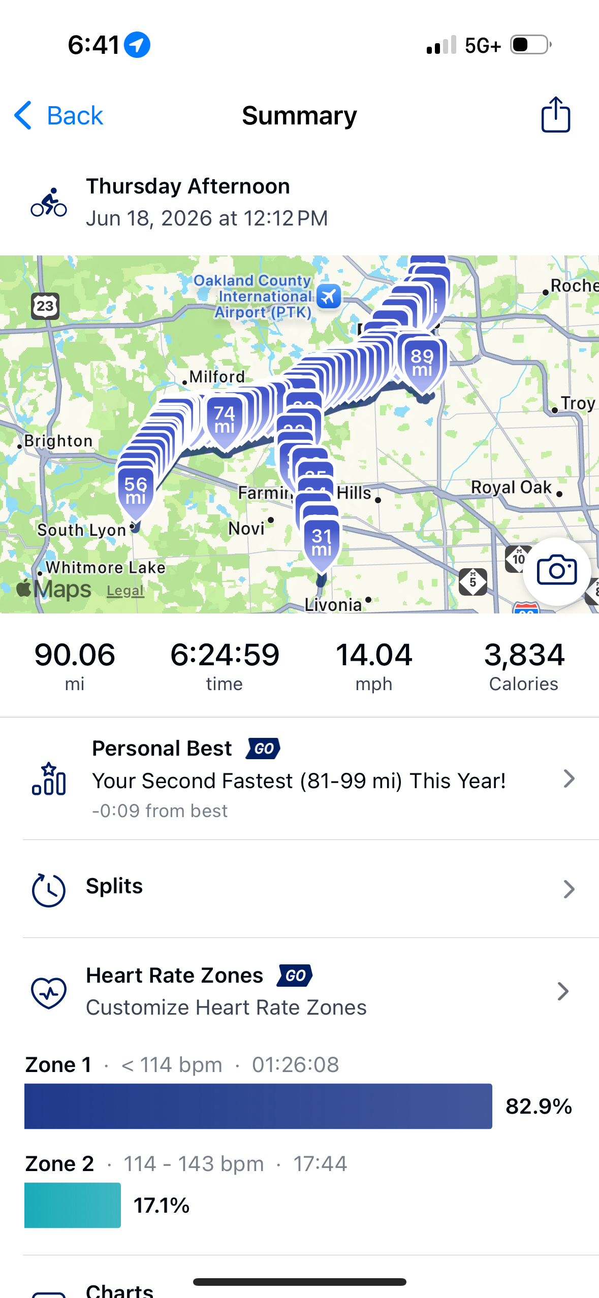 Day 1 bike route - 90 miles