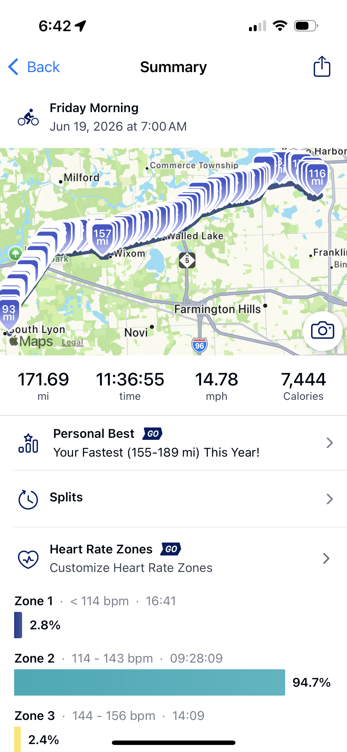 Day 2 bike route - 171 miles